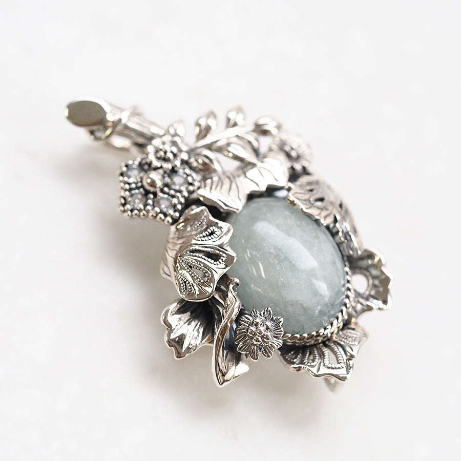 SVウィリアム・モリスるりはこべアクアマリンブローチ