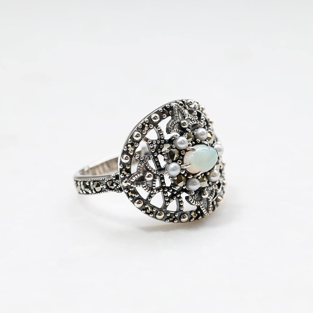 ピンクオパールとシードパール#13 K10 天然ピンクオパールリング （選べるサイズ）ペルー産原石