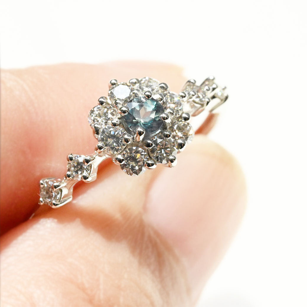 宝石鑑別書付き】Pt950 アレキサンドライト＆ダイヤモンド プラチナ950