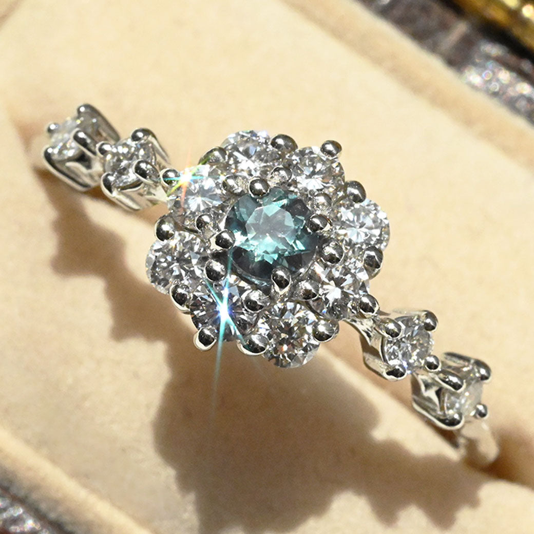 宝石鑑別書付き】Pt950 アレキサンドライト＆ダイヤモンド プラチナ950